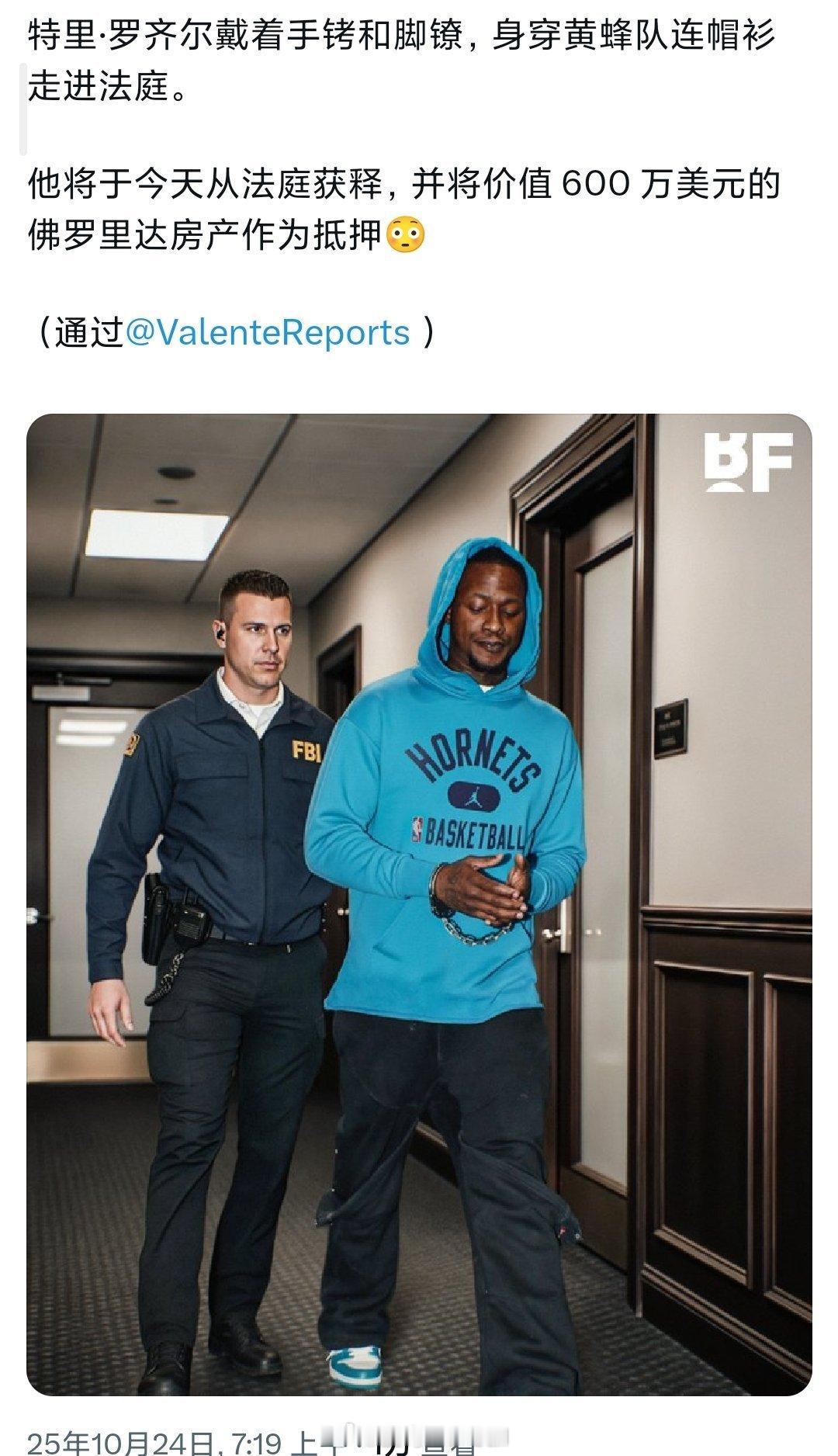 我擦，这图不是p的吧罗齐尔穿着黄蜂连帽衫被捕，他这是暗示要调查黄蜂嘛？还是誓死都