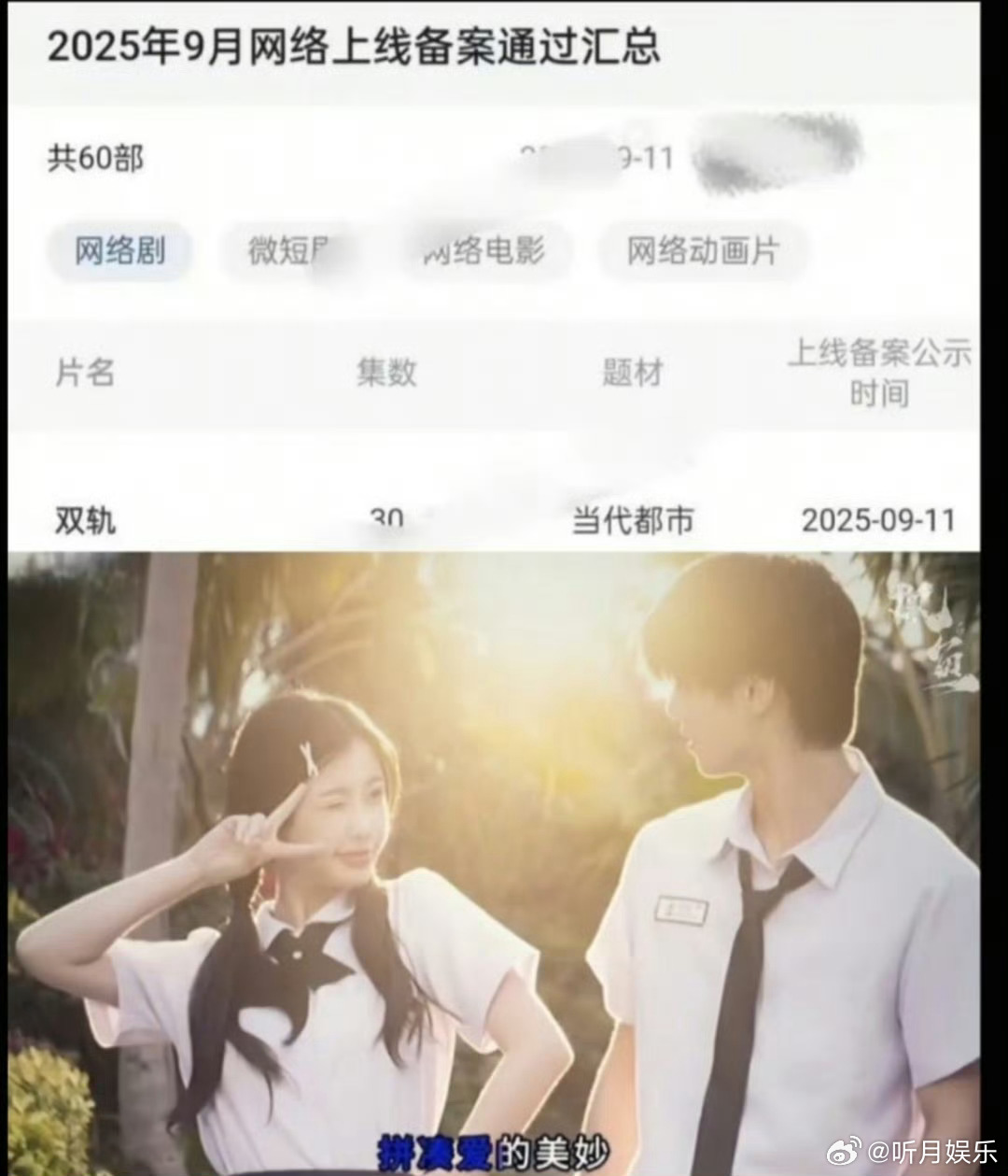 双轨备案有30集 虞书欣何与领衔主演《双轨》备案有30集！燥候开播[太开心] 双