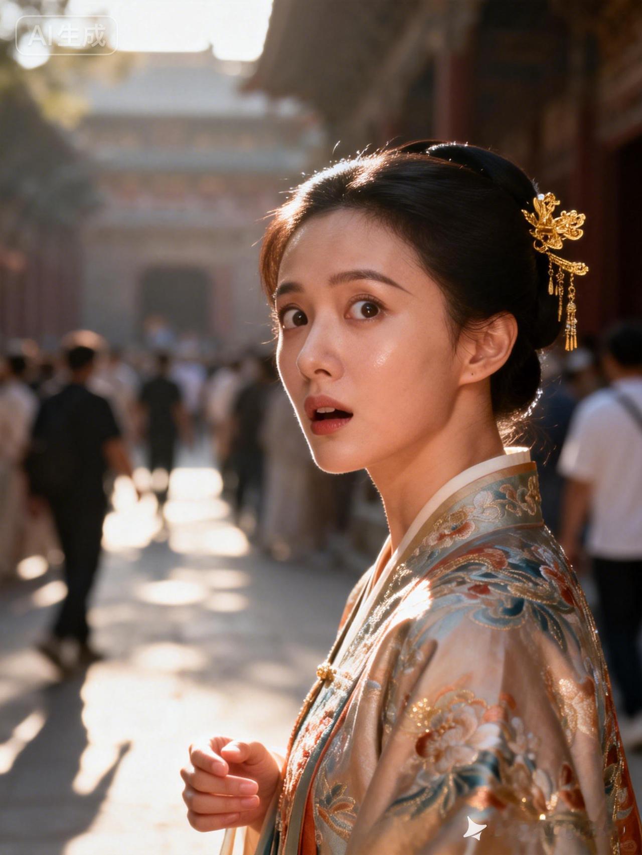 穿越时空的惊艳，古风少女在历史长廊中漫步。