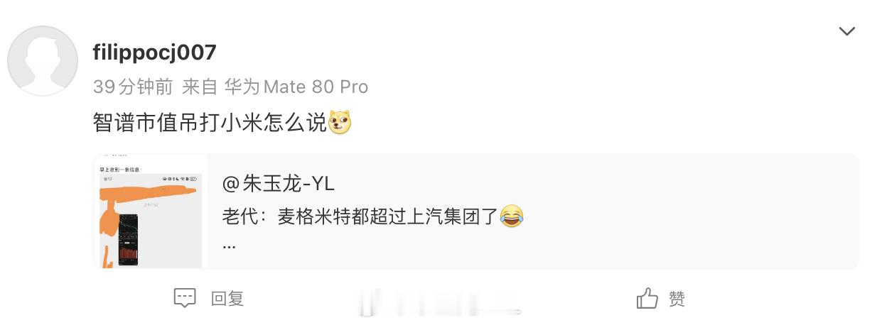 港股智谱总市值突破1万亿港元  如果把智谱作为新贵的话，的说法，参照组可能拿小米