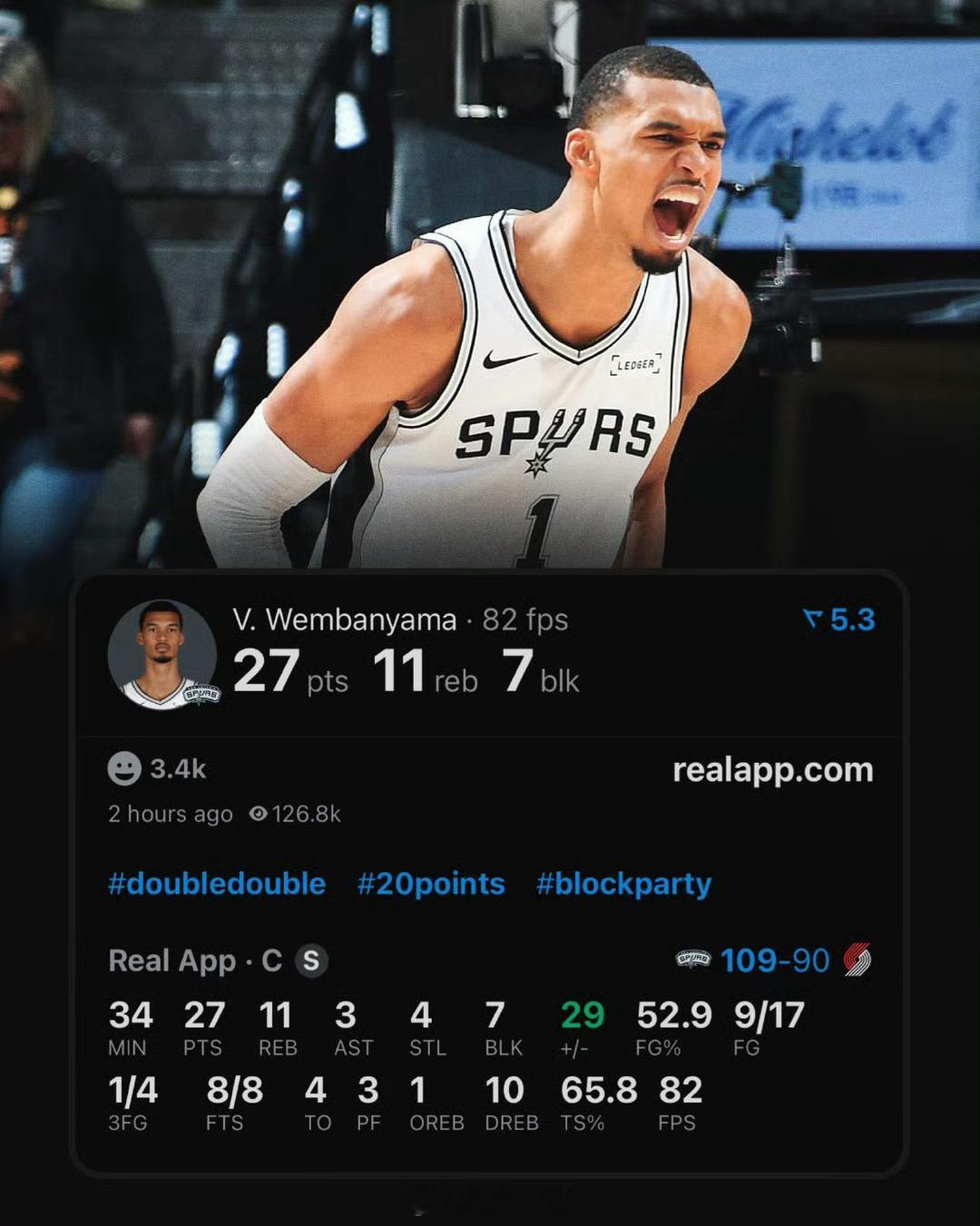 马刺3比1开拓者文班亚马复出砍下27分11篮板3助攻4封盖7盖帽超巨表现！！帮助