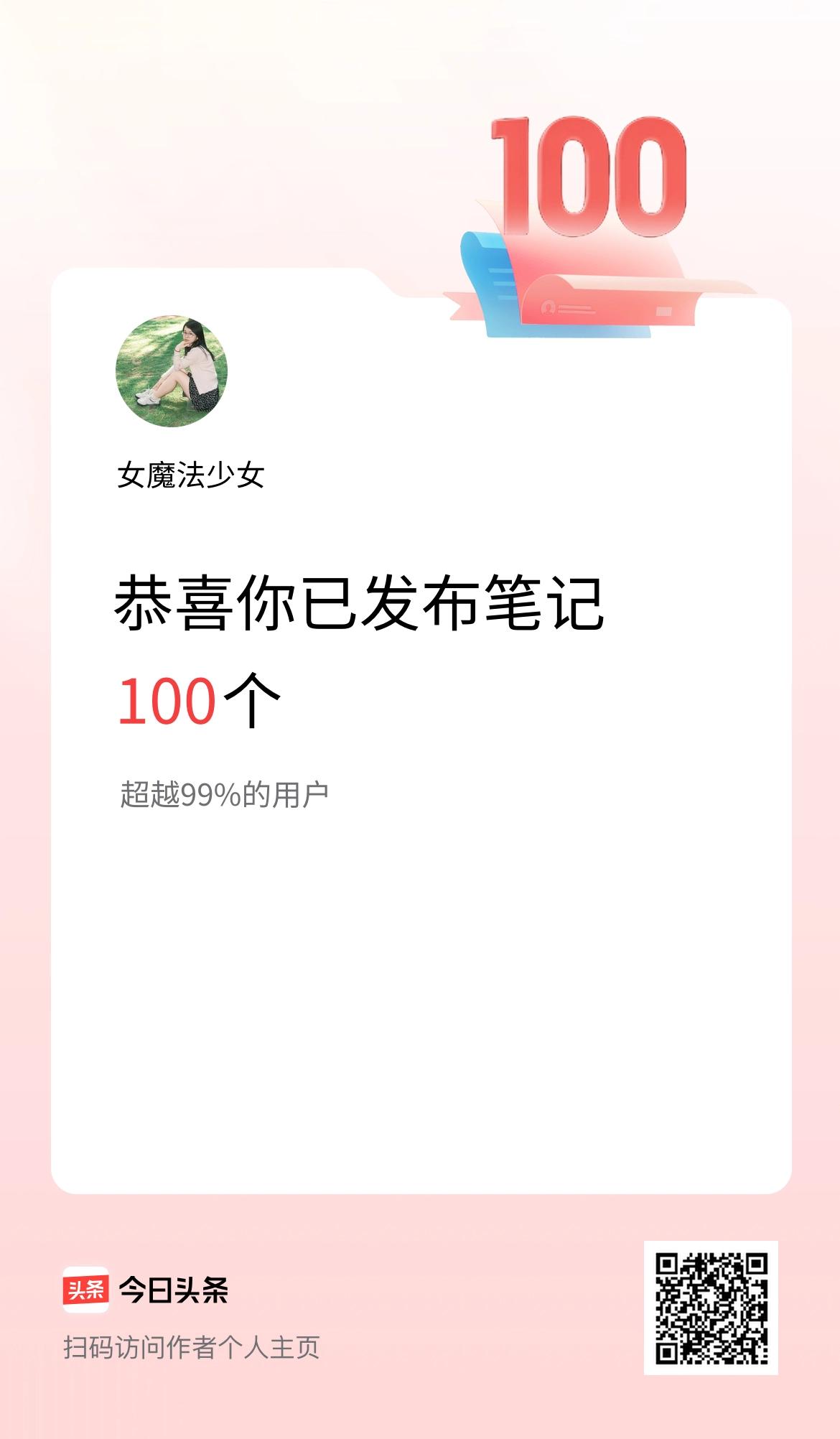 我在头条累计投稿笔记100个