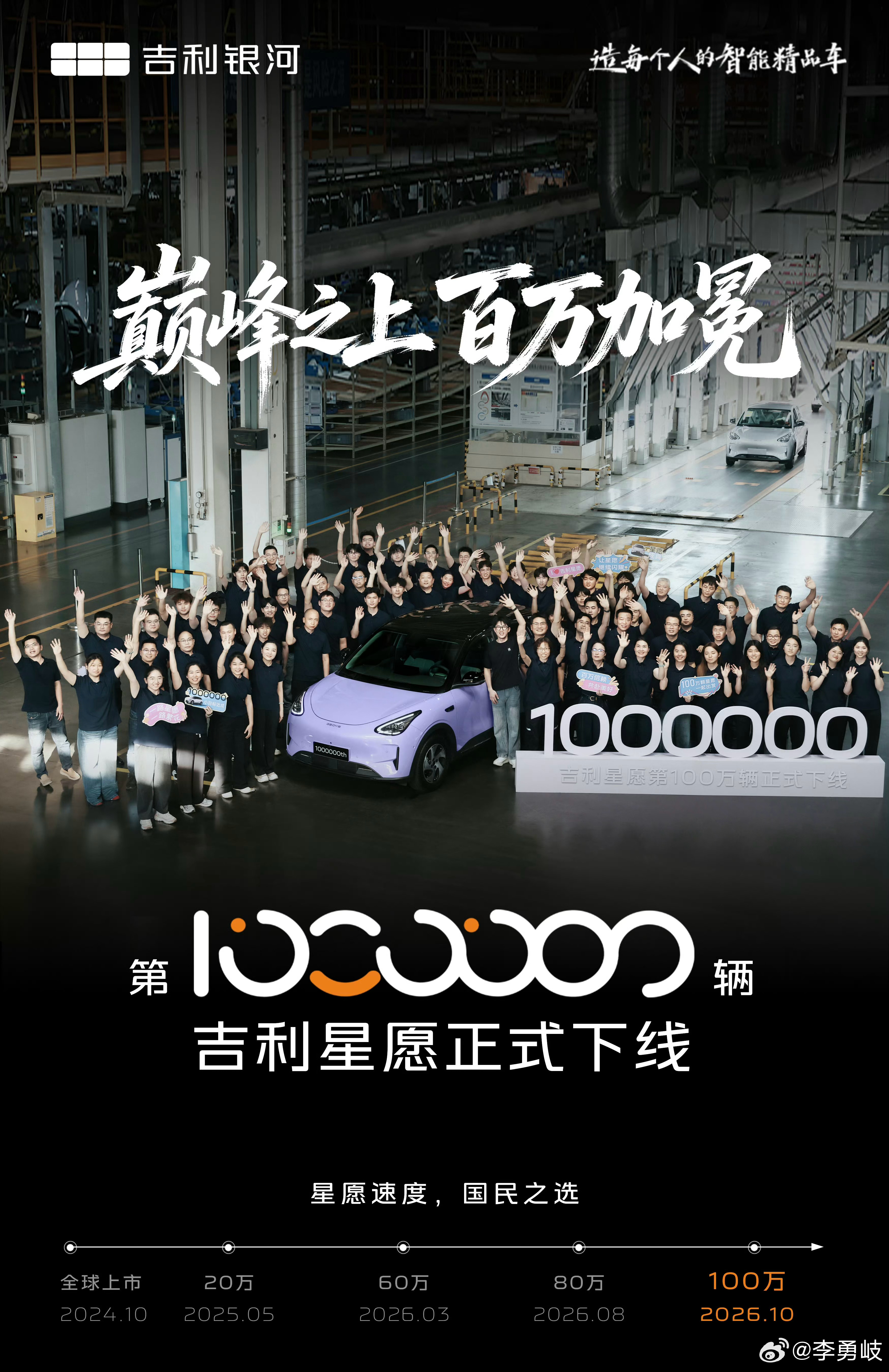 第100万辆吉利星愿下线！10月20日，吉利官宣吉利星愿第100万辆整车正式下线