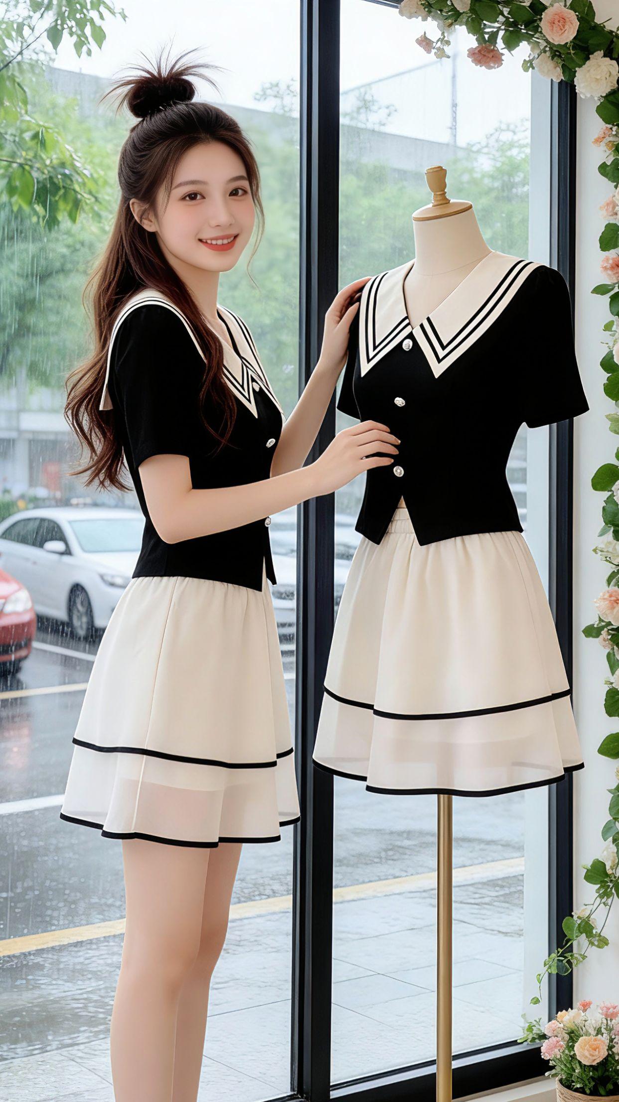 Danny的夏日出门穿搭来啦！这套娃娃领两件套太懂甜妹心思，上身自带元气感，短款