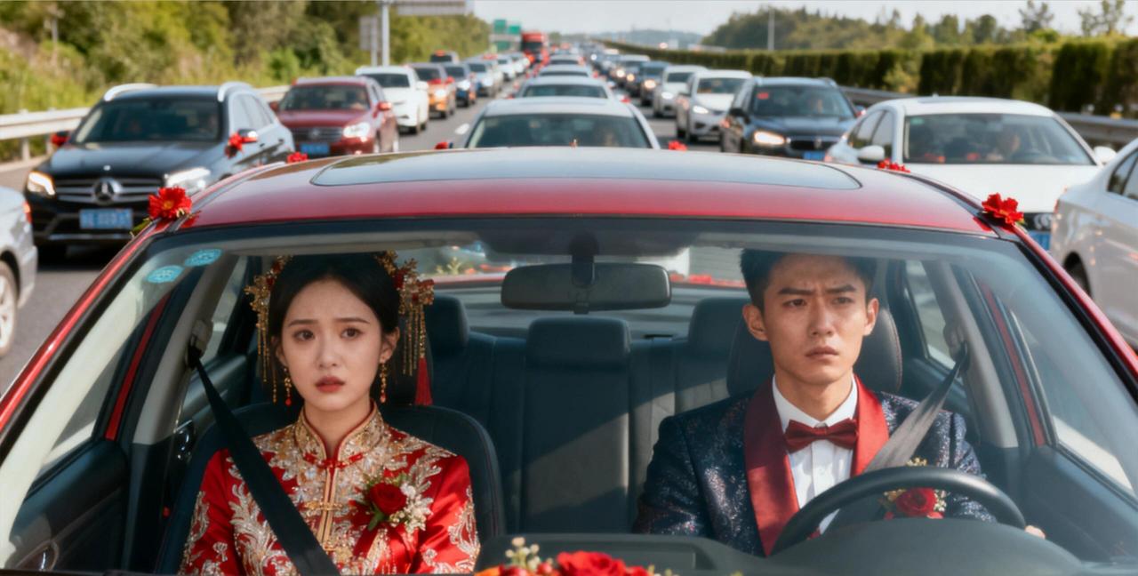 这个国庆结婚可真不容易！江西一对新人还在高速上堵着，老家婚宴已经开席了，亲戚发微