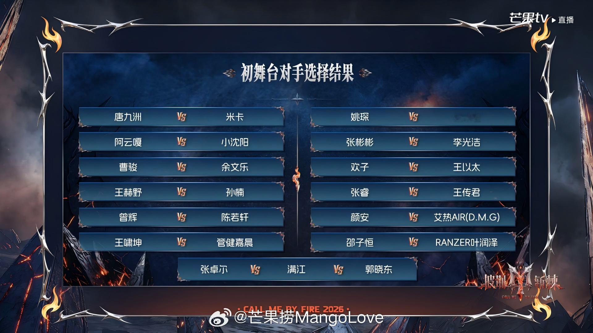 披哥6初舞台歌单及1V1分组对阵情况唐九洲《Treasure Hunt》VS米卡