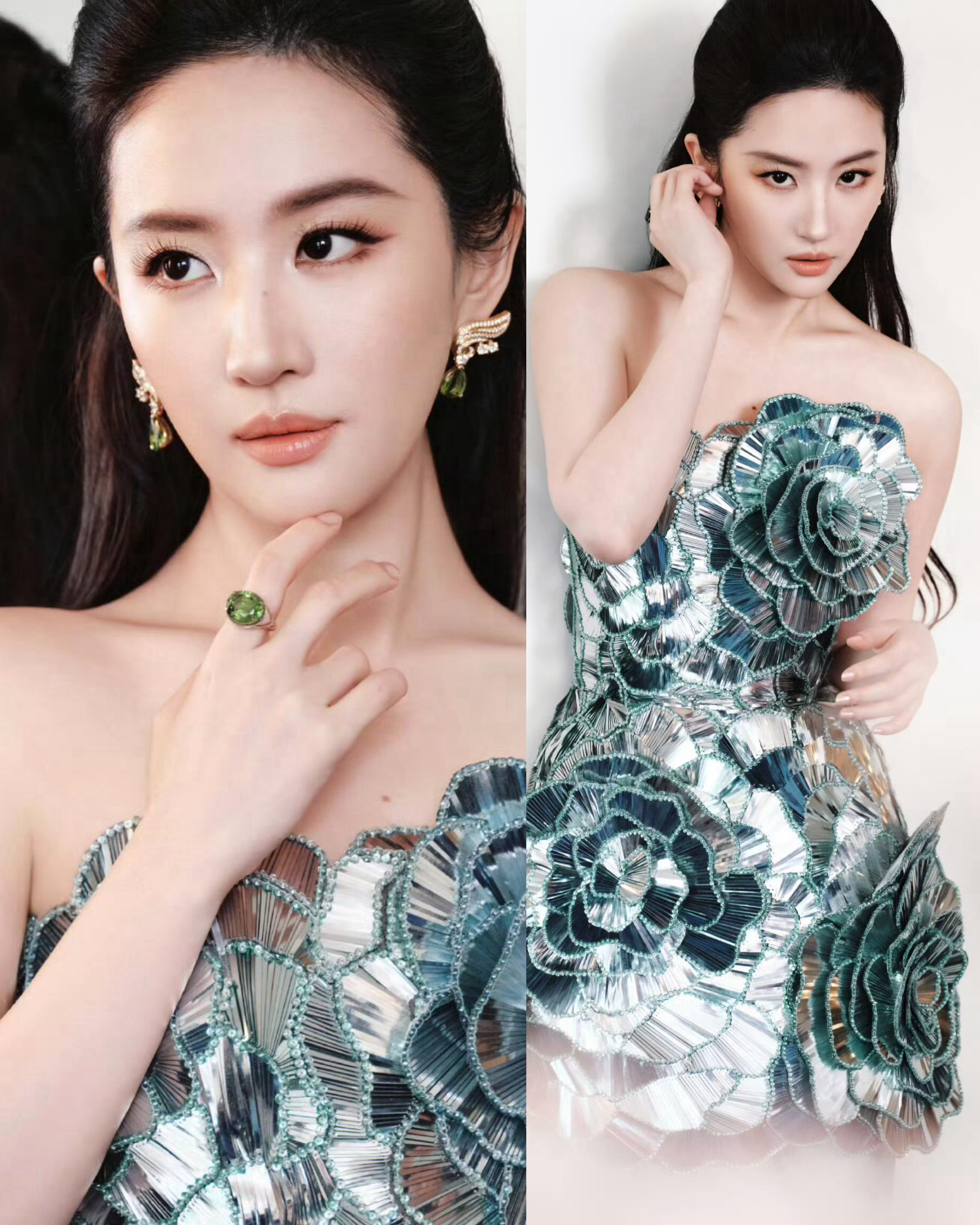 刘亦菲W电影之夜造型来了Oscar de la Renta 花朵短裙🤲🏻💍