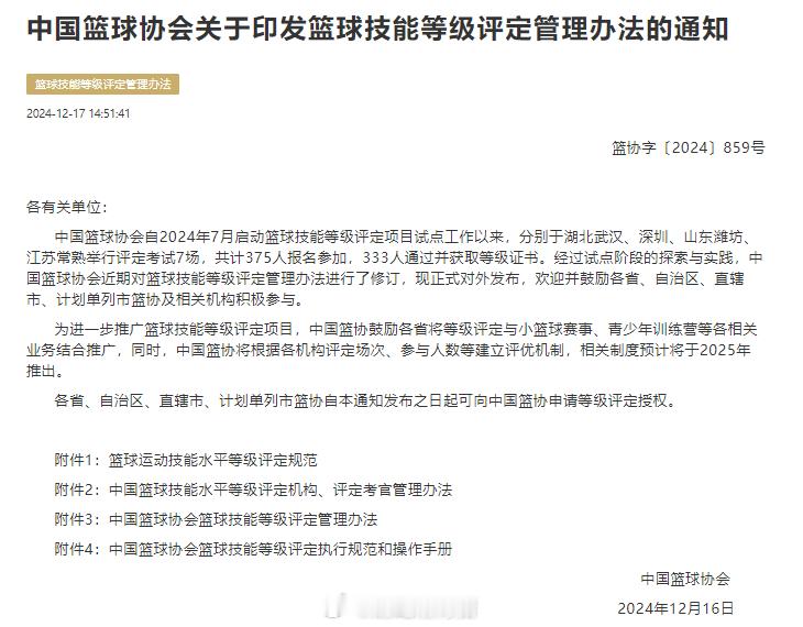 篮协这个《技术等级评定管理办法》大家可以拭目以待，如果这个项目能坚持做，做得好，