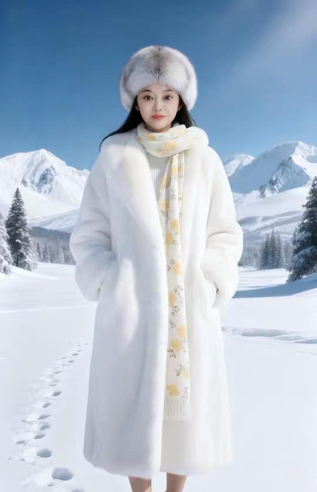 清江引·雪中姝影
仙姿素女雪中伫，
素氅随风舞。
琼花韵里添，
寒树身旁护。
笑