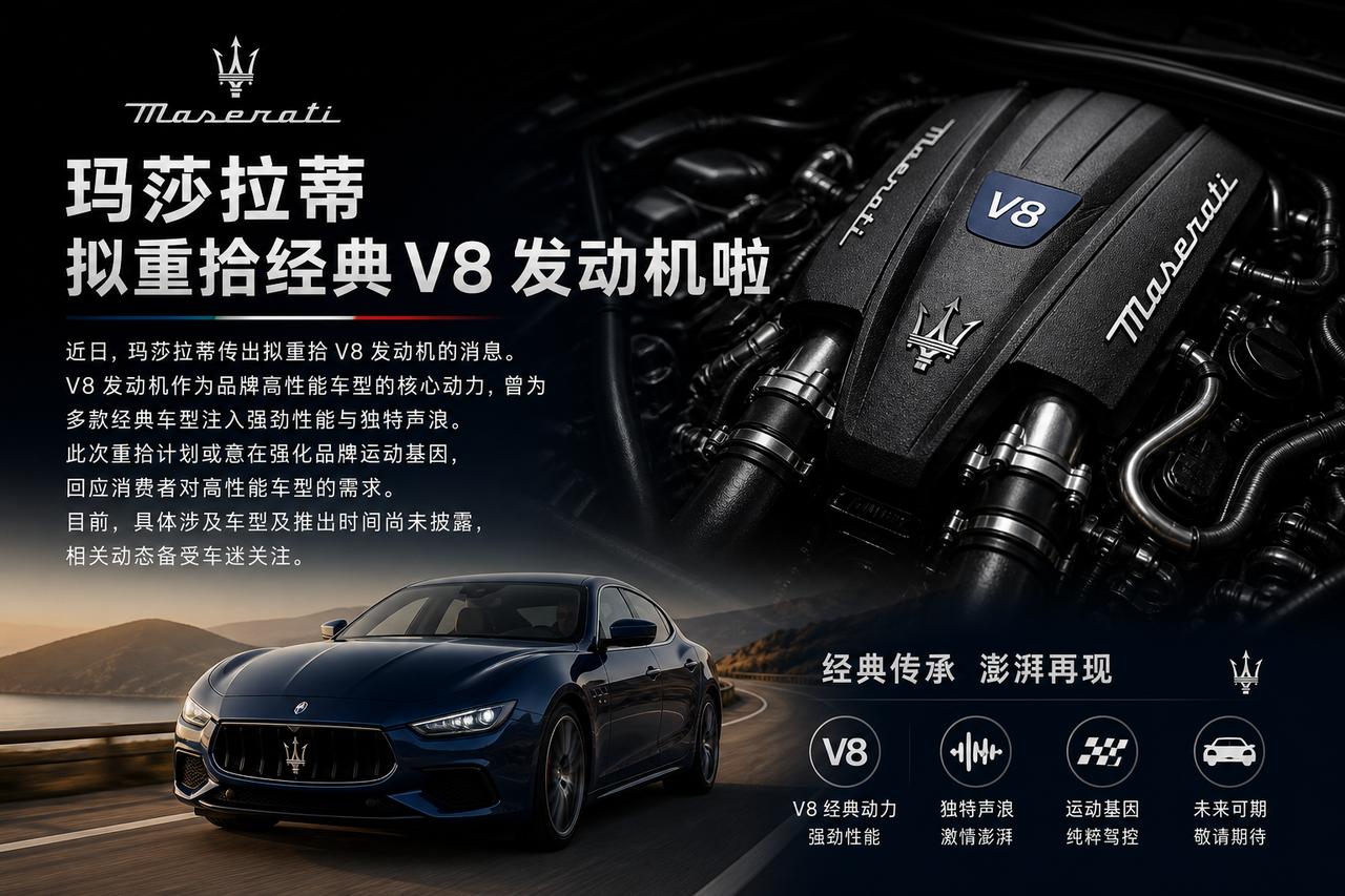玛莎拉蒂要把 V8 发动机请回来了。
    🚕就在 8 月 6 日，据外媒 