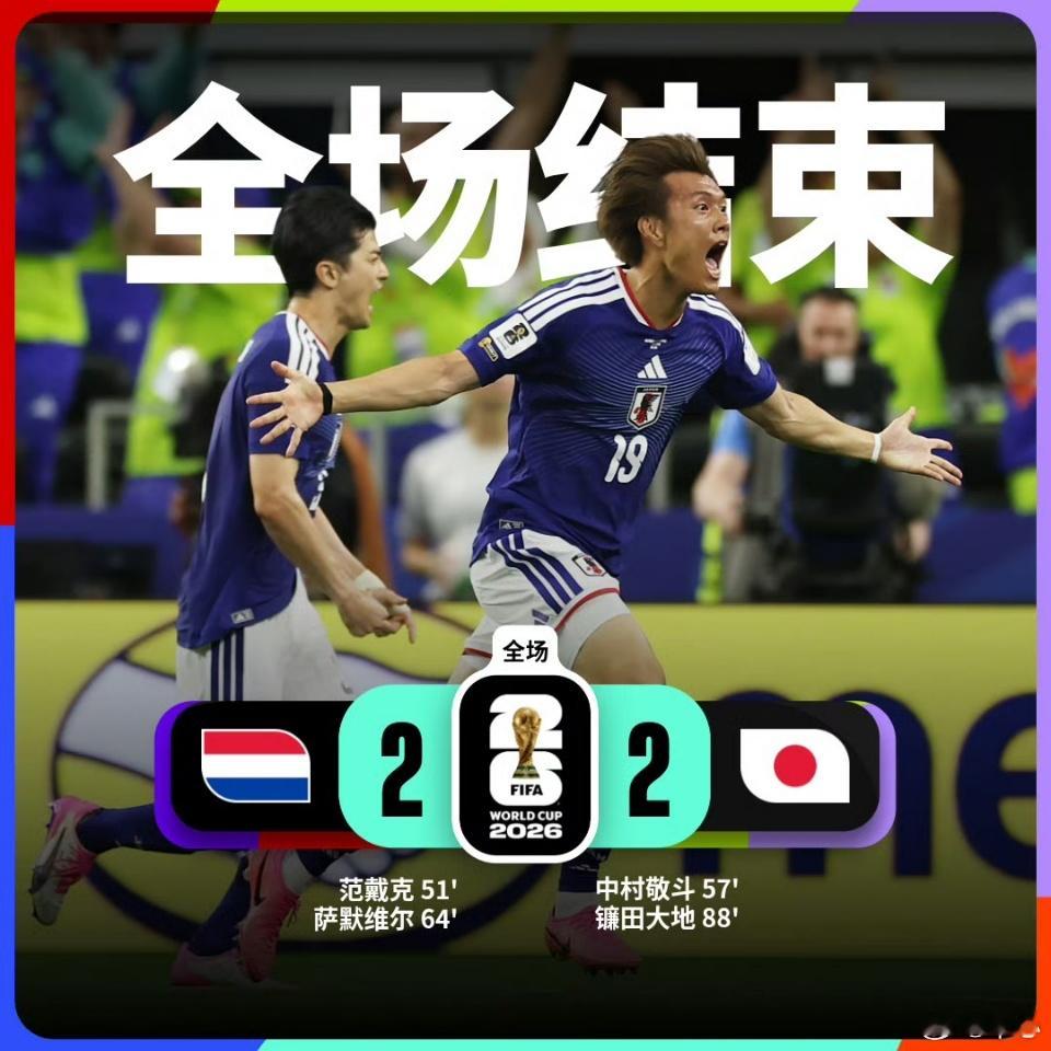【荷兰2-2战平日本】北京时间6月15日，2026年美加墨世界杯进行F组首轮角逐