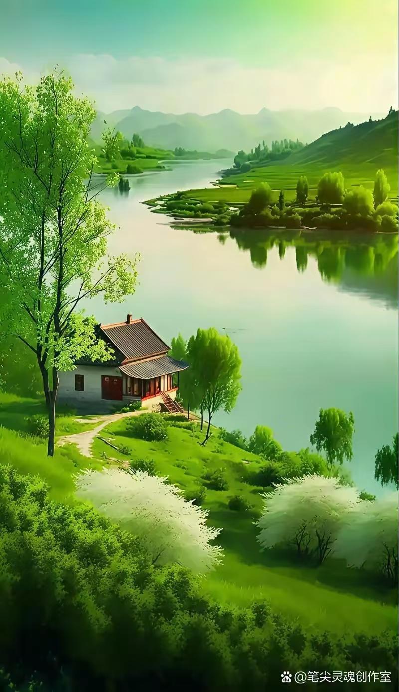 山坡羊·一江春色
一江春韵，
墨染远近，
柳丝漫舞风轻引。
草初新，水含春。
游