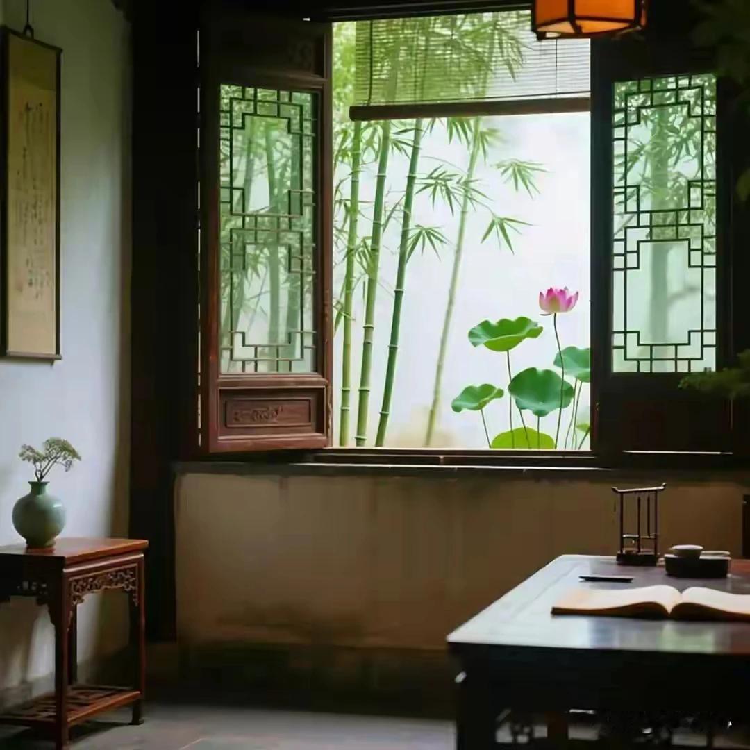 竹影临窗尘自远，
菊韵盈轩意自幽。
“竹影临窗尘自远，菊韵盈轩意自幽”，这诗句简