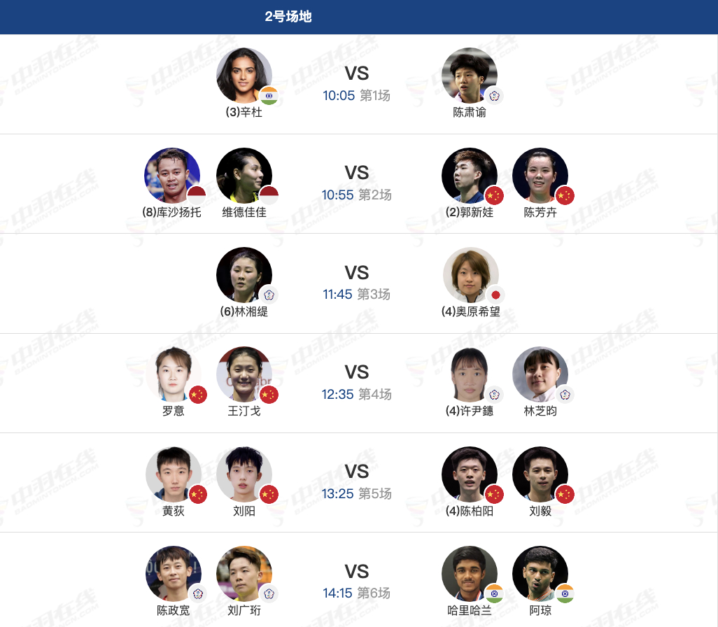 2026年澳大利亚羽毛球公开赛 6月12日各单项8进4赛程，早上10点开赛：【1