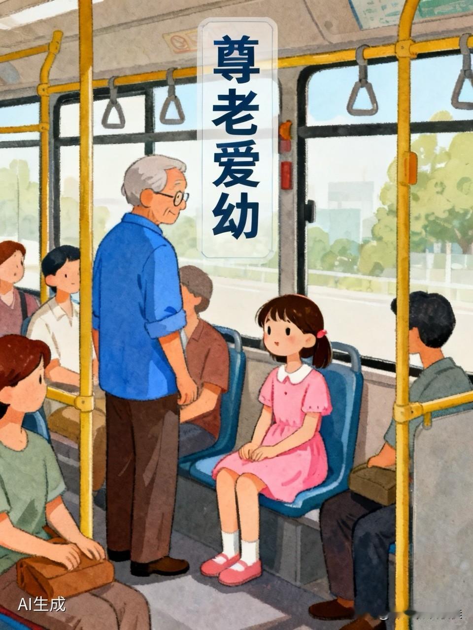 坐公交时，我通常会主动给老人让座。在中国，“尊老爱幼”早已融入文化基因。看到颤颤