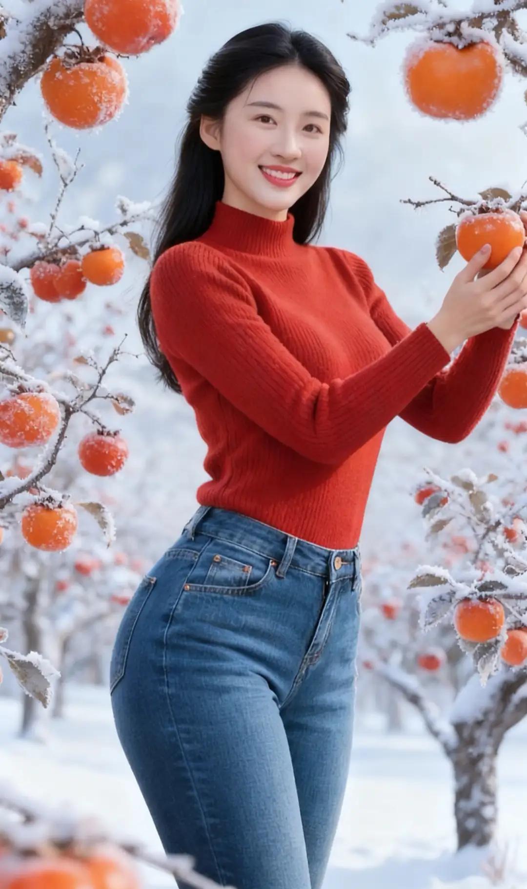 临江仙•雪柿待春
冻雪欺枝凝素裹，
丹丸缀破琼英。
斜曛一抹暖冰棱。
寒梢留玉韵