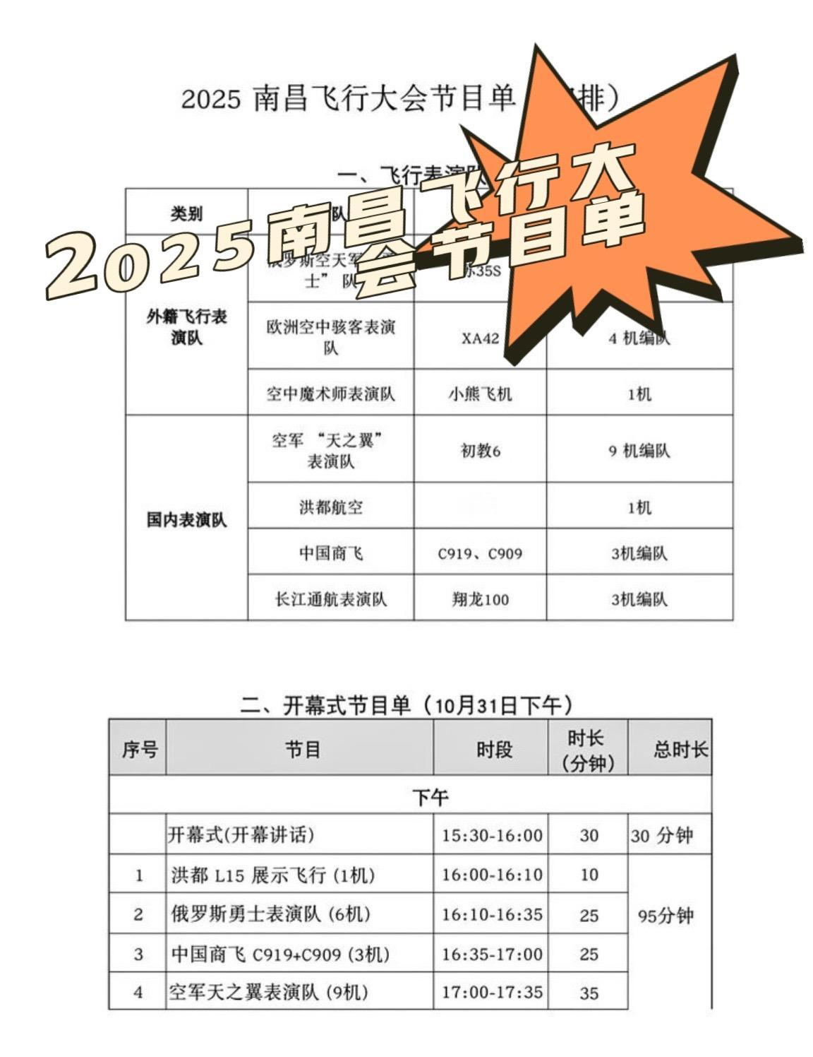 2025南飞行大会节目单来了，虽然10月31日动态飞行表演只有半天，但是建议上午