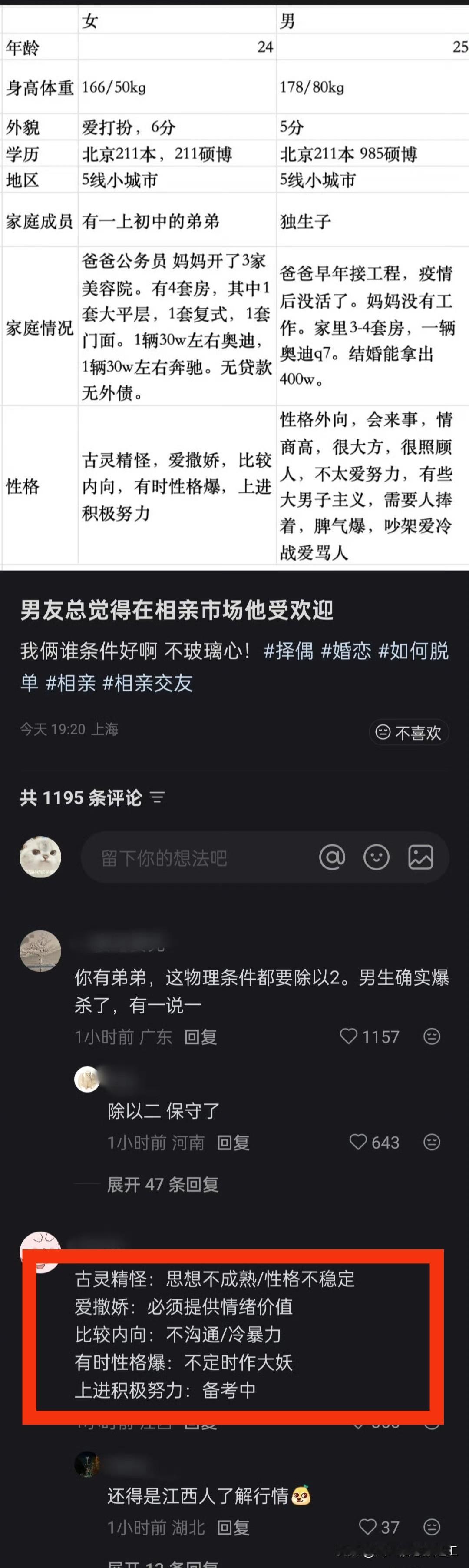男友总觉得在相亲市场他更受欢迎

网友的解读，一针见血！