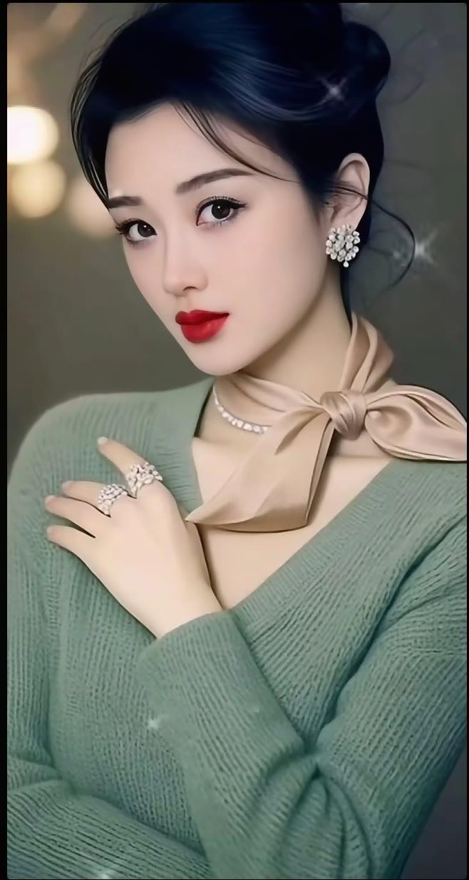 优雅复古风，珍珠与绿衣的完美搭配，尽显高贵气质！💍✨