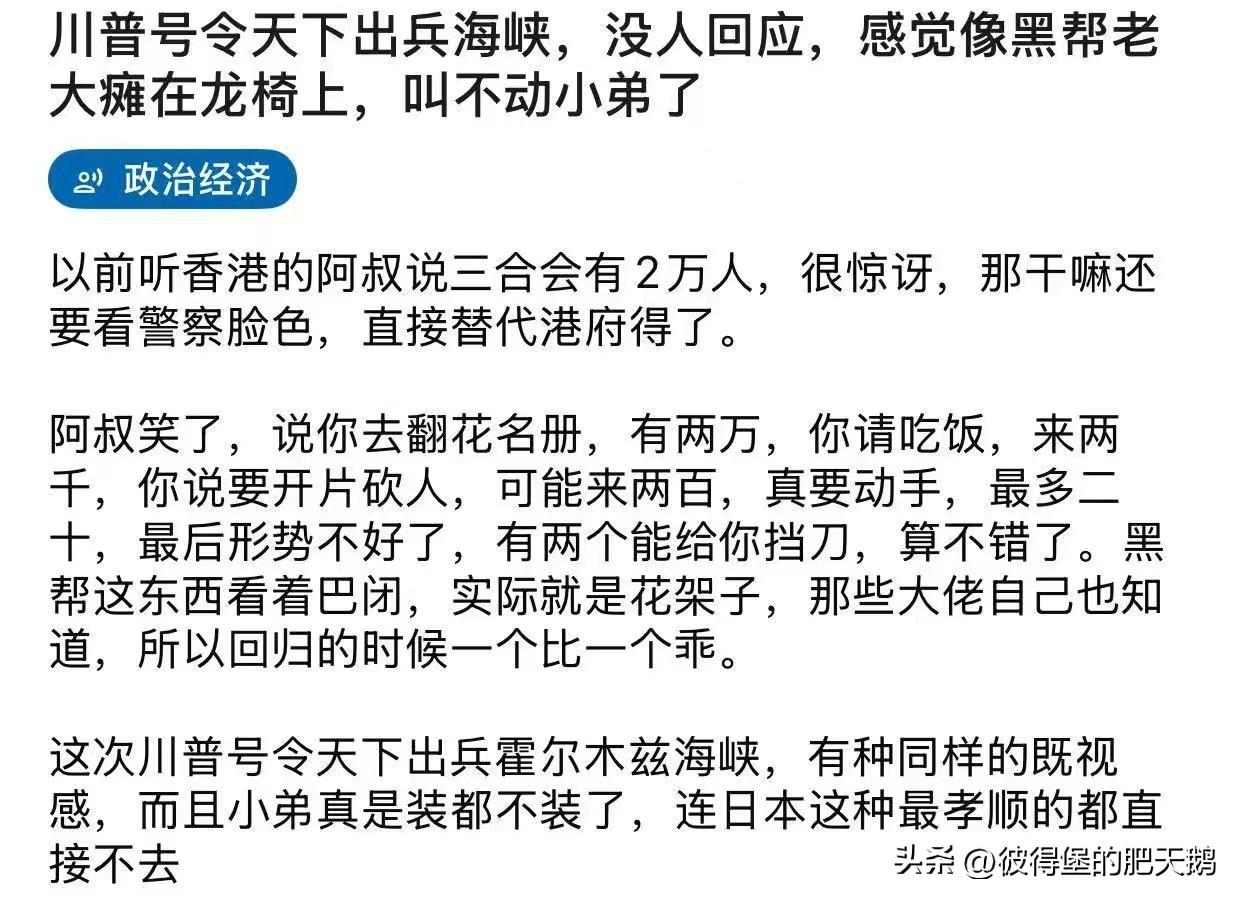这个例子确实很贴切。

黑恶势力永远都上不了台面。

西方阵营是个巨大的草台班子