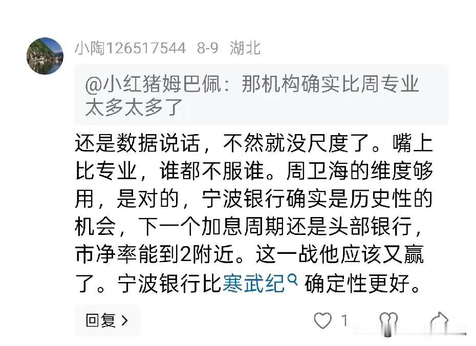 8.9日的评论，回头看看寒武纪的一周和宁波银行的一周，好有意思的“确定性”，好有