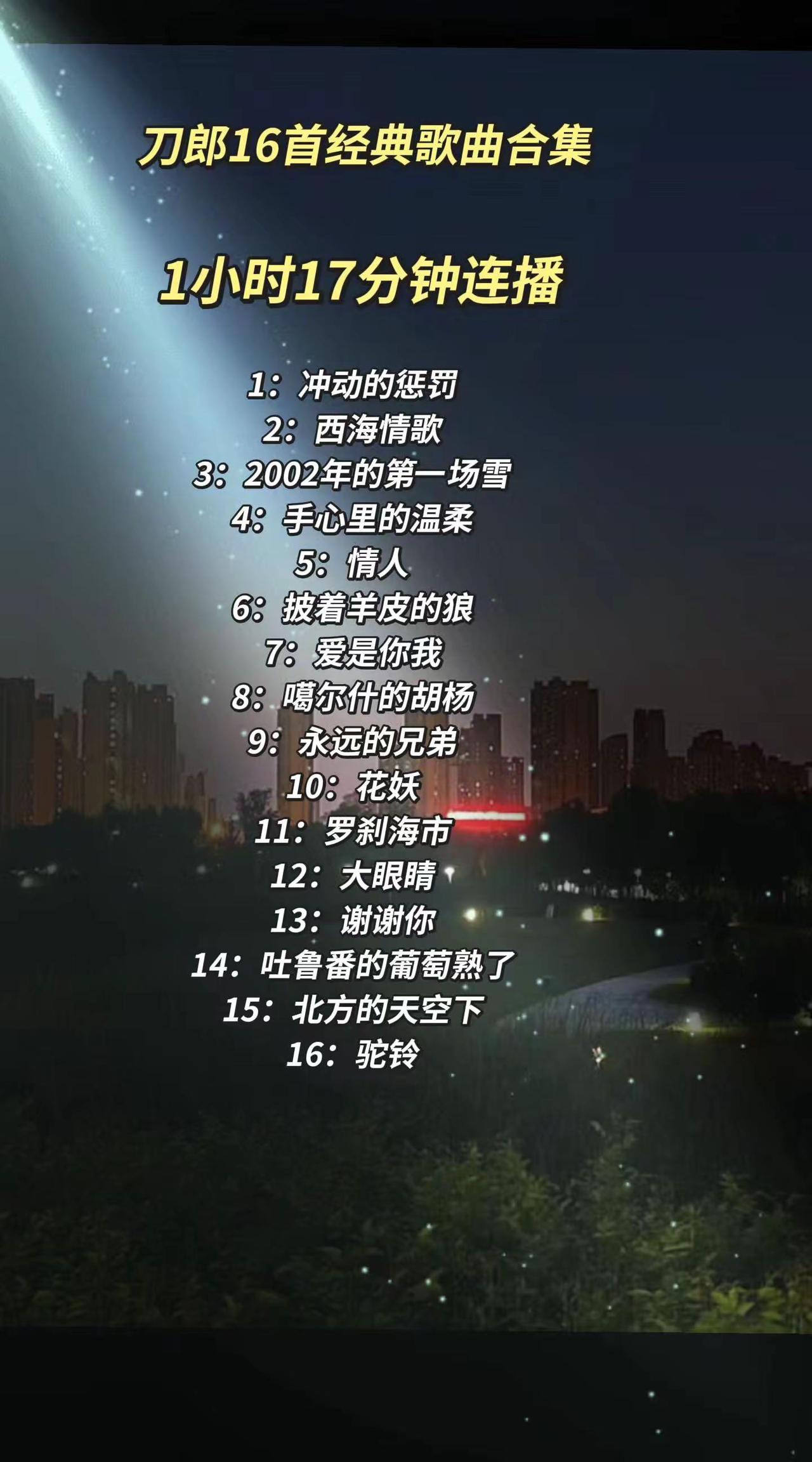 1：冲动的惩罚2：西海情歌3：2002年的第一场雪4：手心里的温柔5：情人6：披