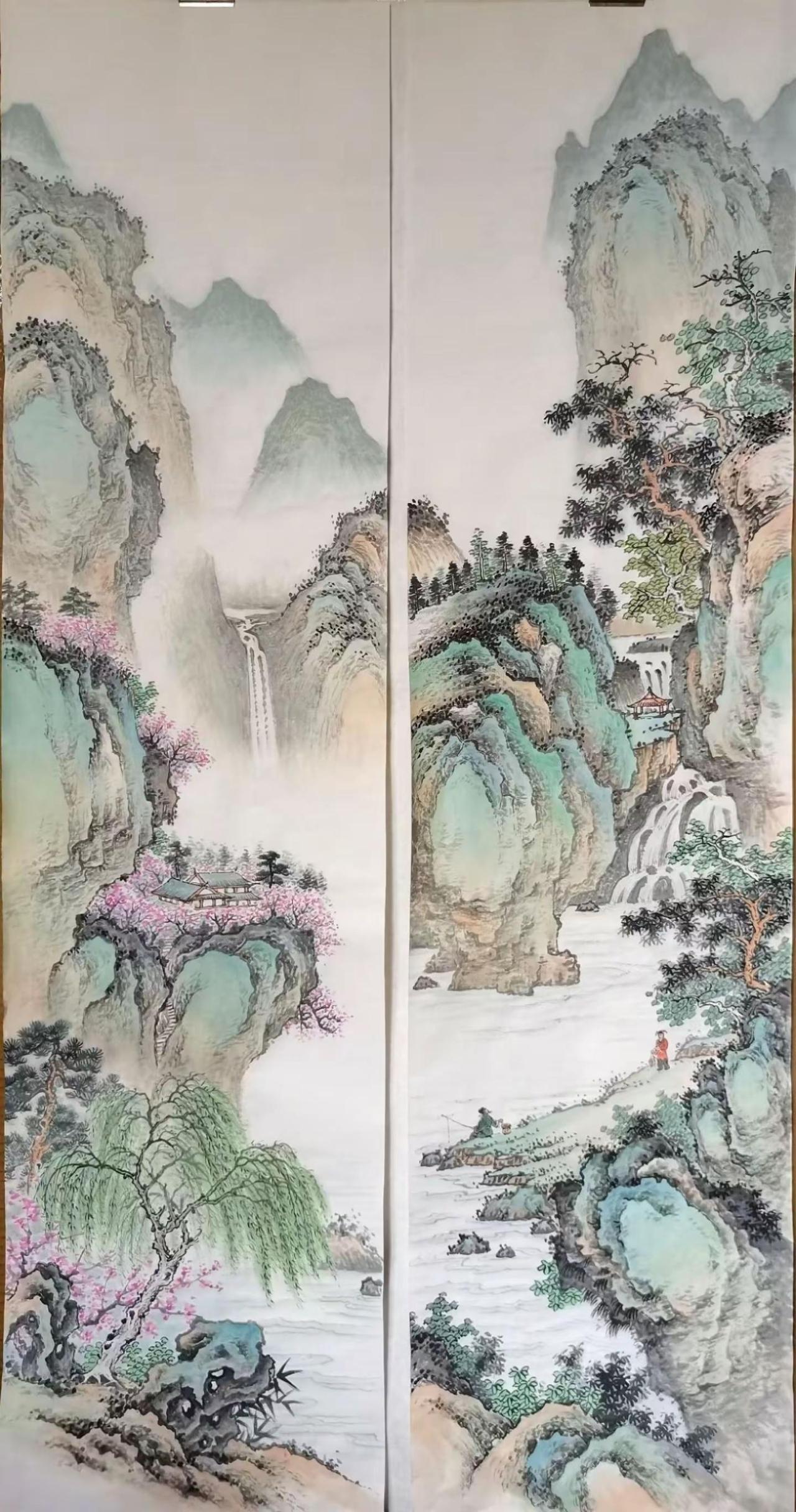 条屏山水。国画山水青绿山水画 创作者中心 创作灵感 意境山水画