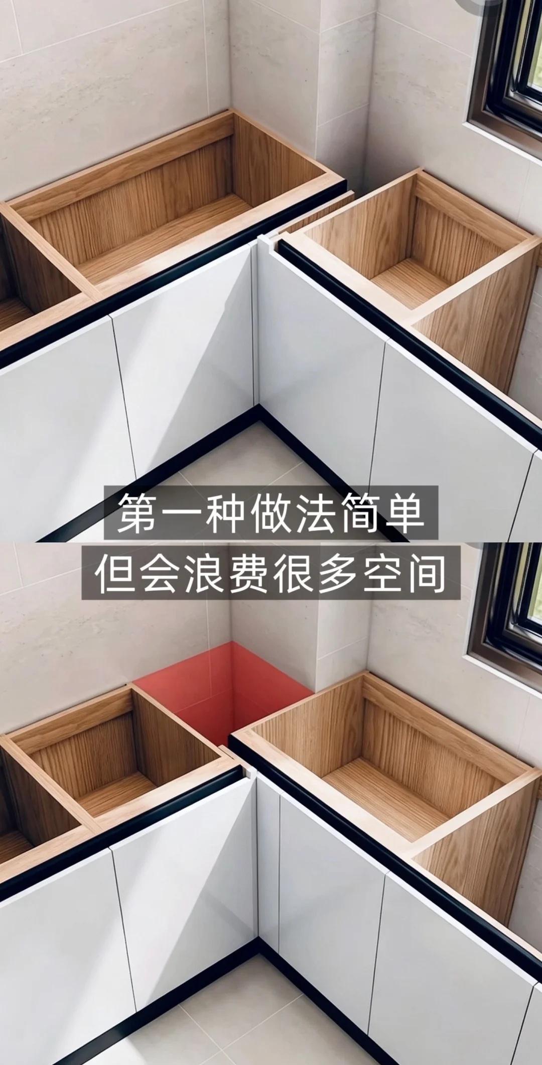 厨房转角怎么做？
厨房转角的3种做法
第一种：传统直角对接 看着简单 里面就是个