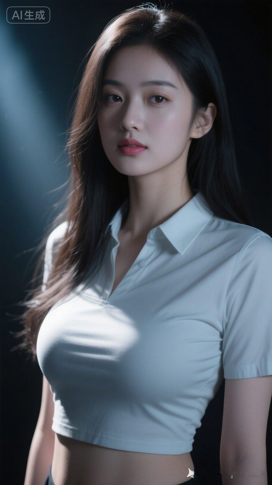 这位美女穿着白色上衣，气质超赞！