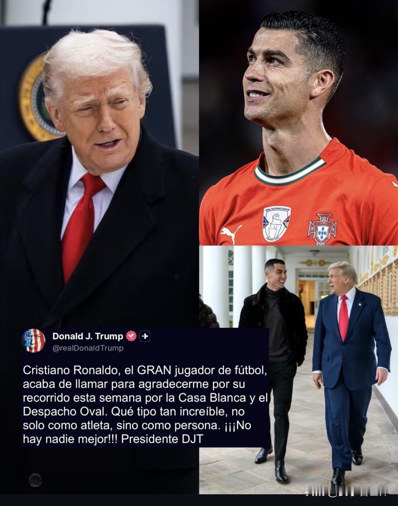 C罗打电话给川普，表示感谢参观白宫和椭圆形办公室。
	
"You just do