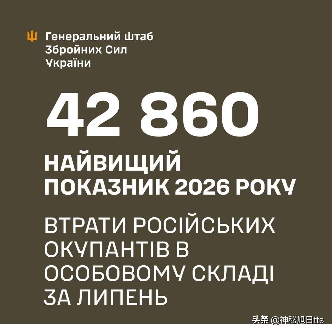 根据乌克兰武装部队总参谋部的数据，2026年7月，俄军伤亡人数为42860人。这