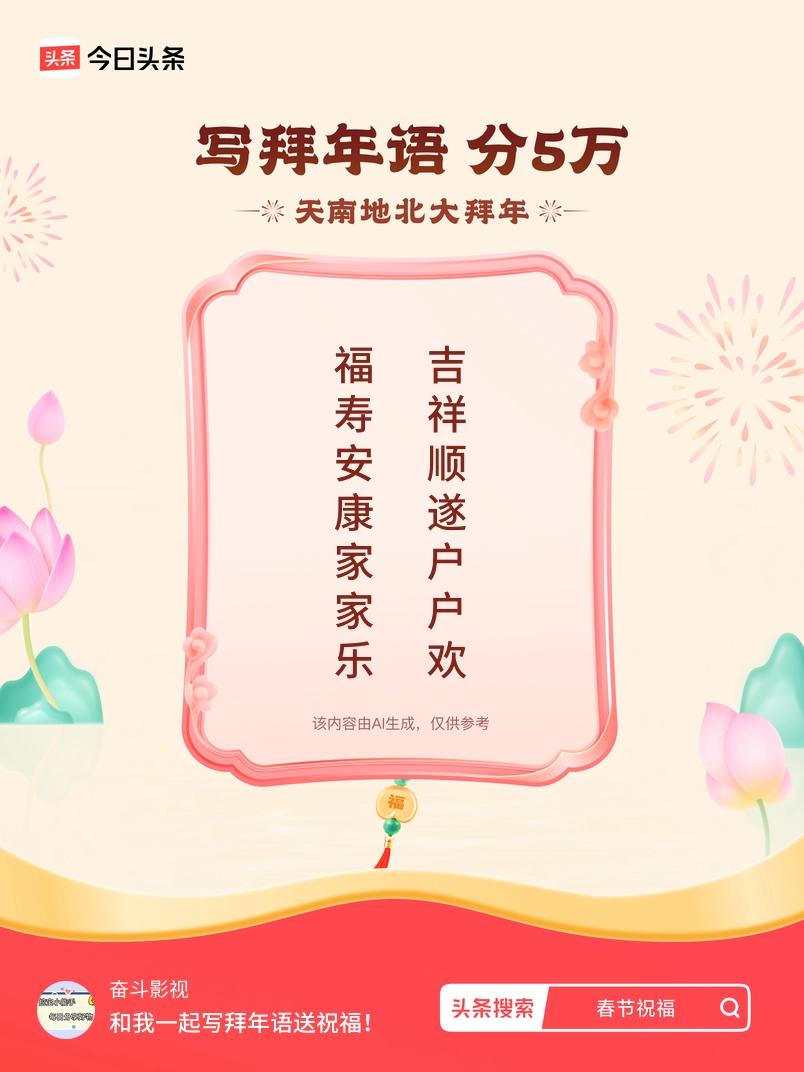 写拜年语送祝福新春拜年送祝福！我的祝福是：“福寿安康家家乐，吉祥顺遂户户欢”！快