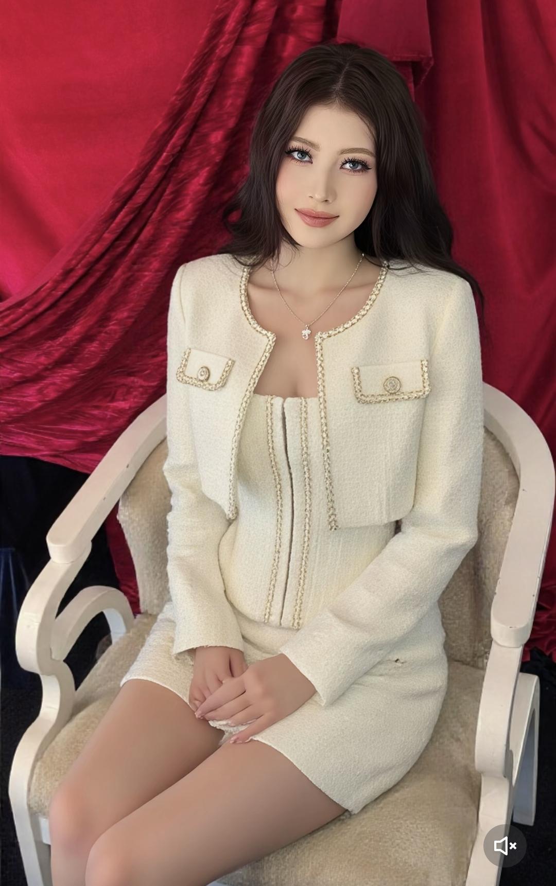 优雅气质，米色套装，时尚穿搭，精致妆容，魅力四射！