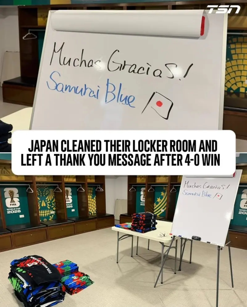 还在打扫！日本对突尼斯赛后将更衣室清理干净，并留下西语感谢 