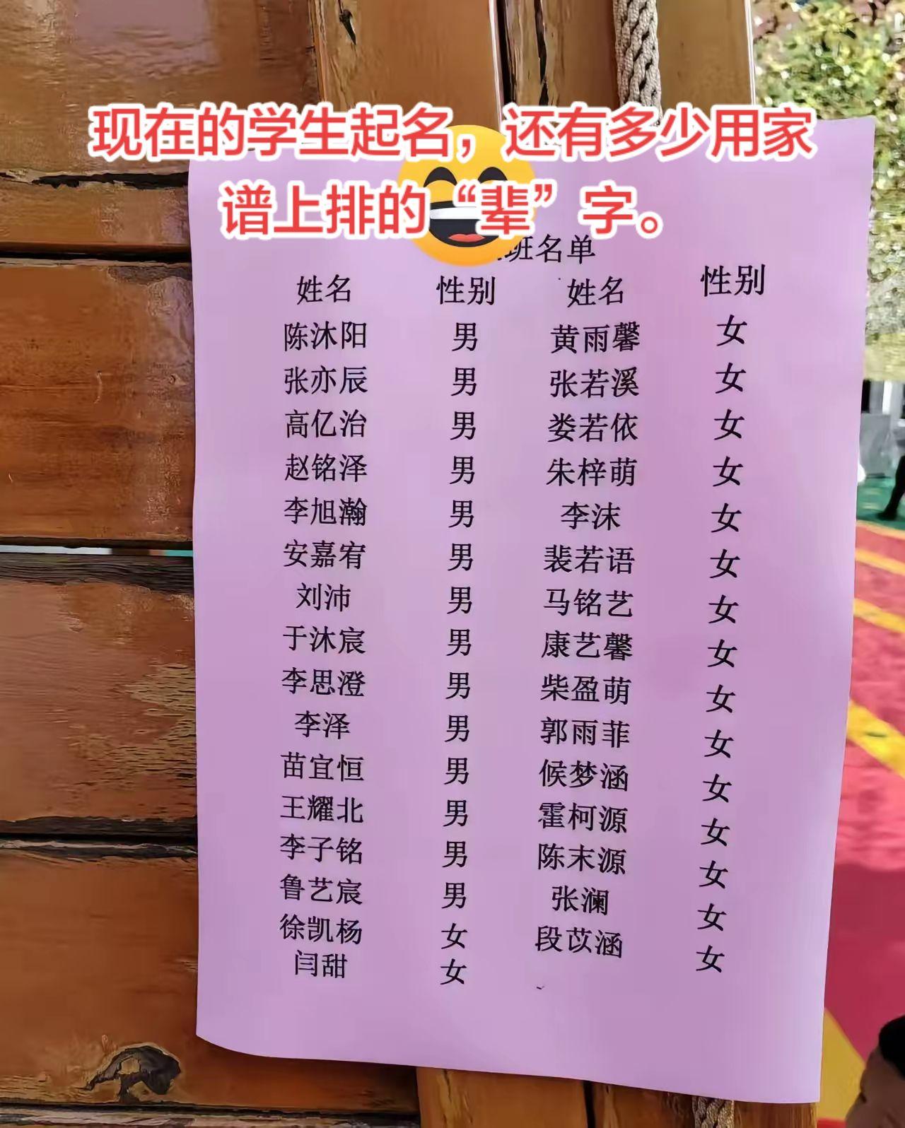 家谱上拍的“辈”字，渐渐被淡化了。看看现在的学生起的名字还有多少带家谱上的“辈”