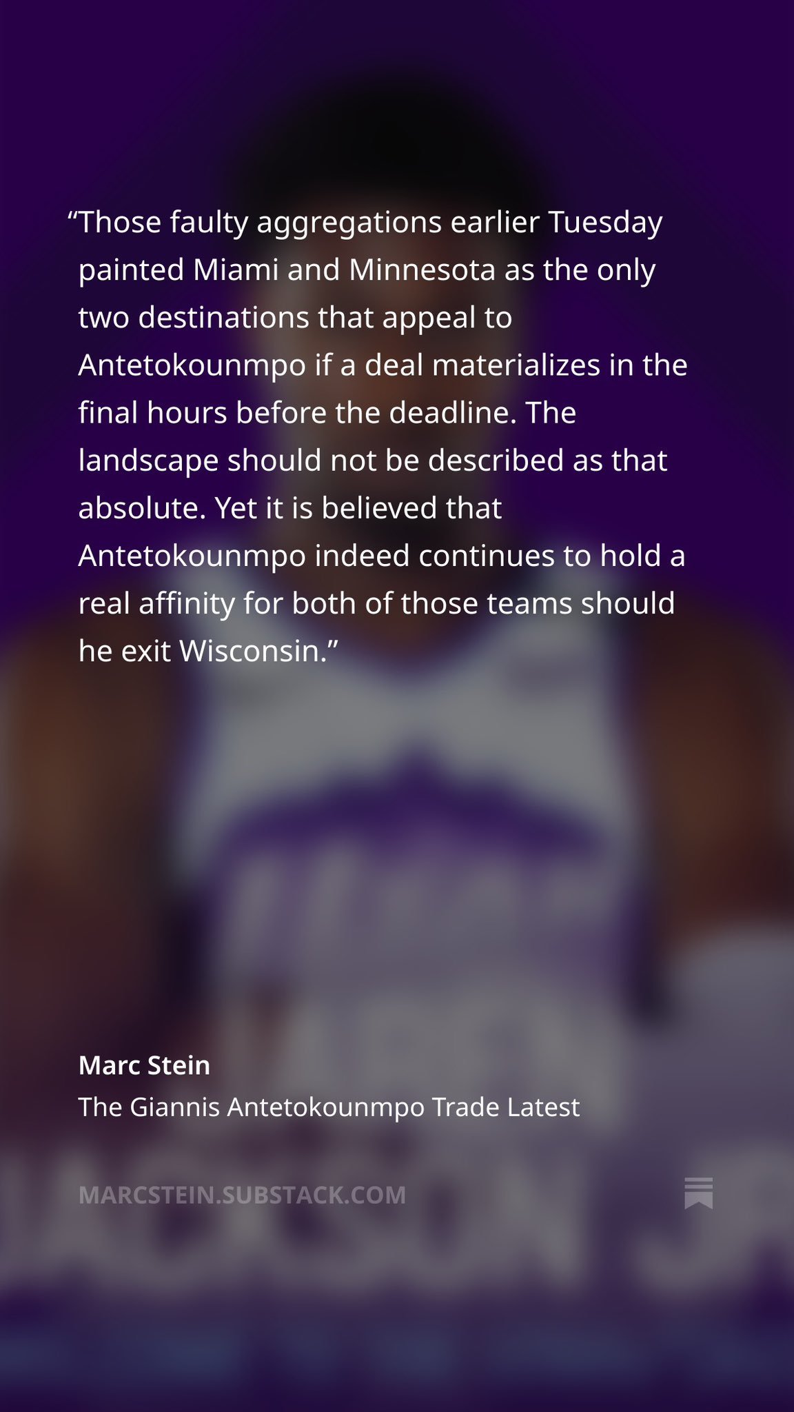 Stein：周二早些时候的不实汇总报道称，若交易在截止日前最后几小时达成，热火与