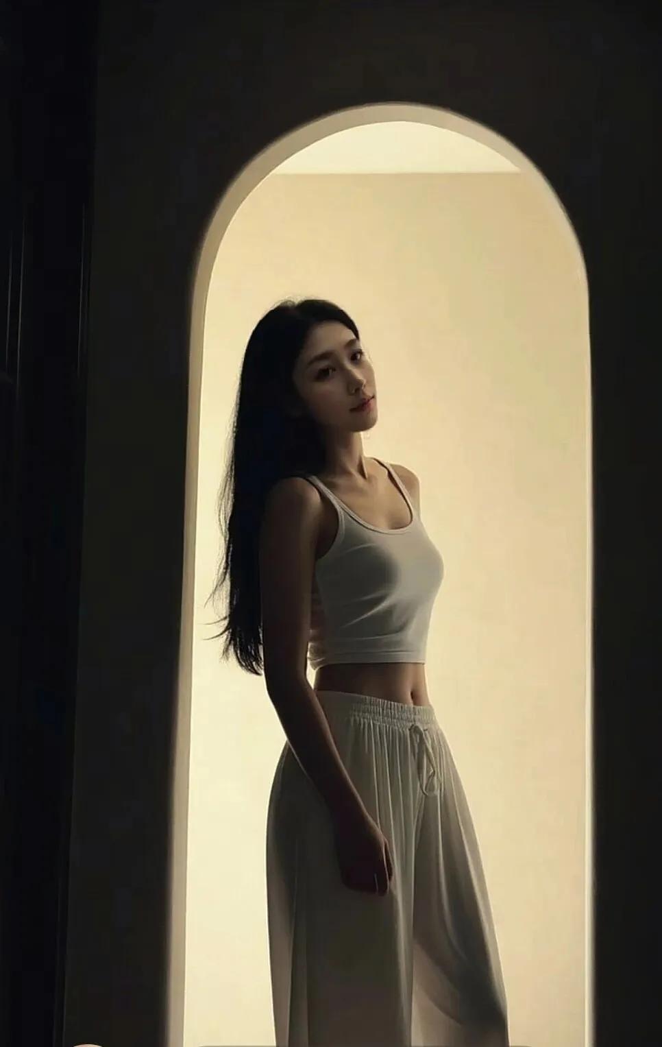 月影映窗纱，美人倚门立。