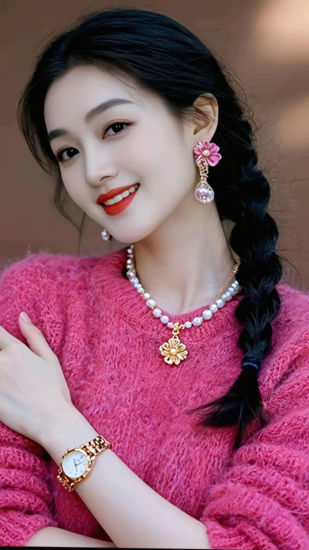 甜美少女风穿搭，粉色毛衣+珍珠项链，元气满满！💖💖💖