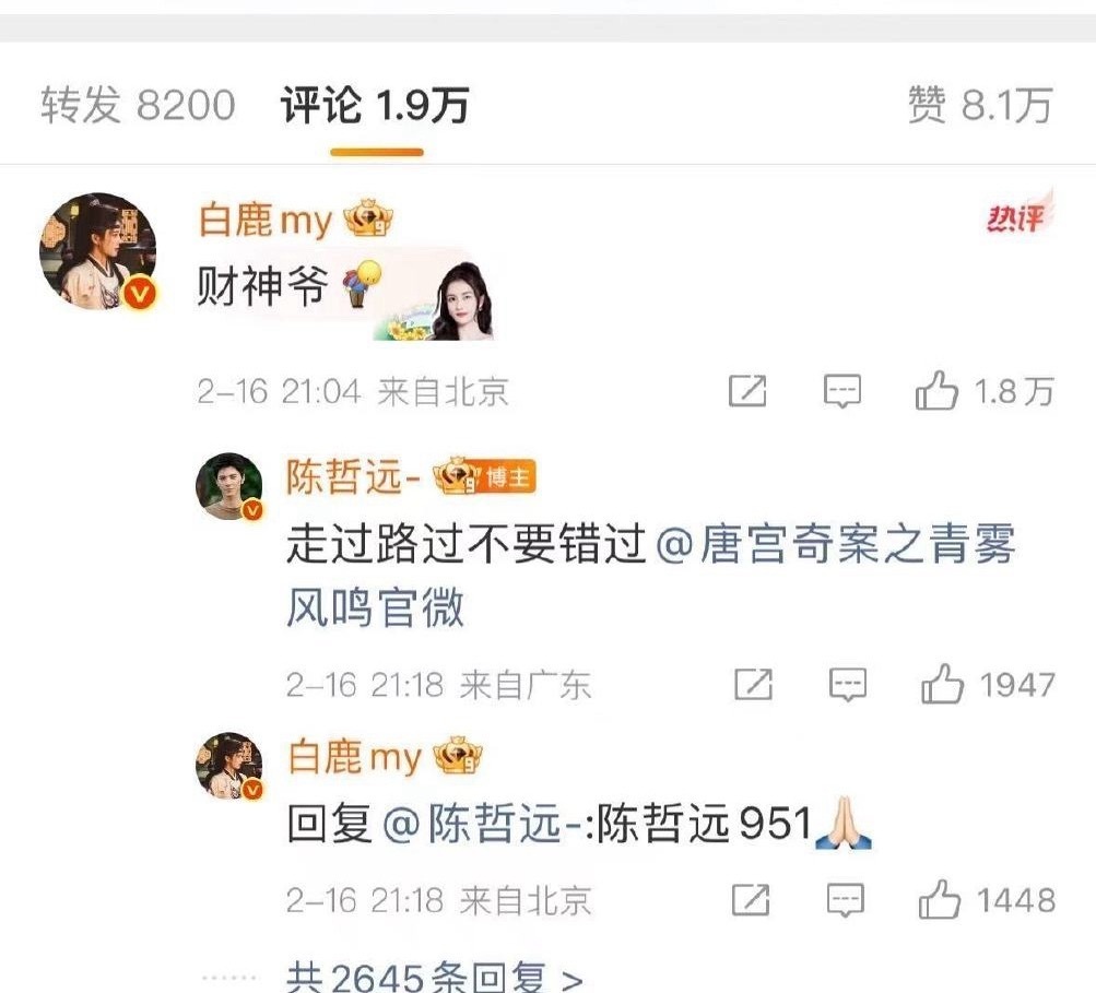 白鹿说陈哲远951，王一博粉丝说王一博才是951春晚