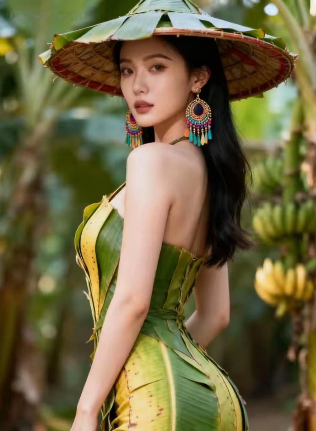 热带风情，绿意盎然，惊艳的民族风穿搭