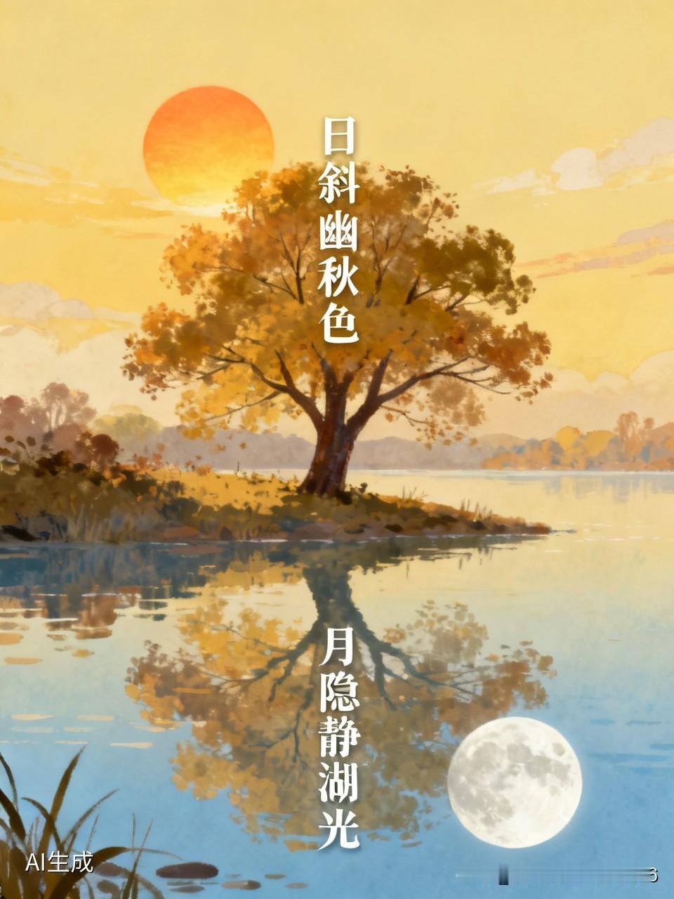 上联:日斜幽秋色
下联:月隐静湖光