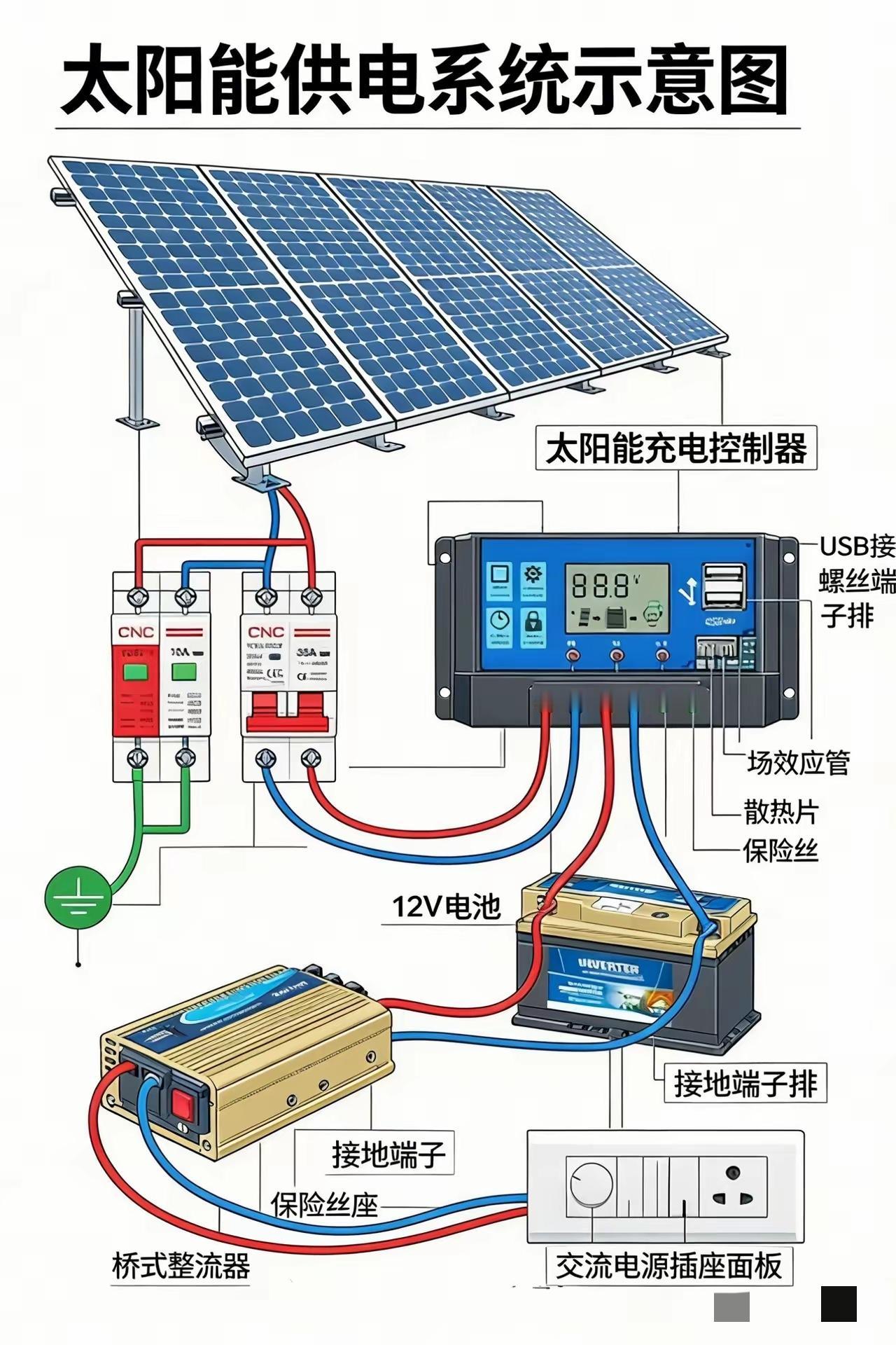太阳能[震惊]供电系统知识普及

太阳能供电系统是将太阳能转化为电能，满足日常用