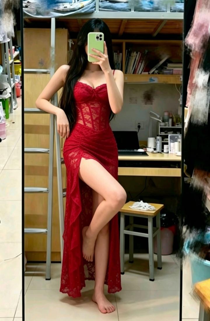 吊带裙穿搭 大长腿 御姐 身材 对镜拍