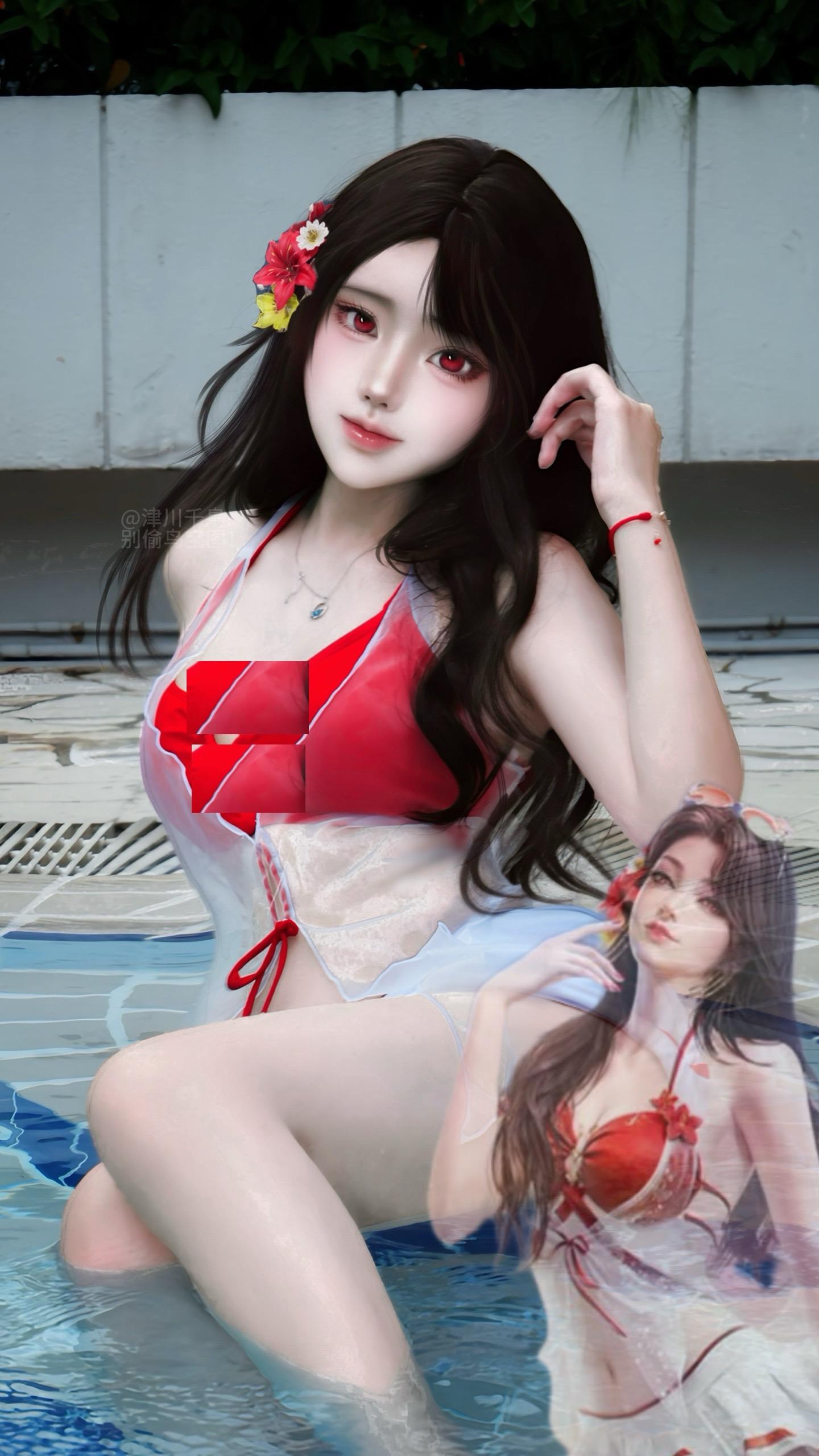 泳装狐狸。