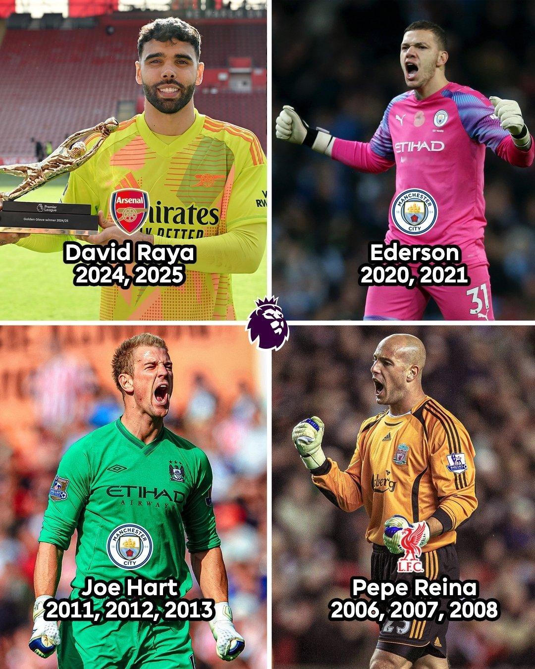 英超官推：大卫·拉亚是第四位连续获得金手套奖的门将。🏆🧤阿森纳[超话] 英超