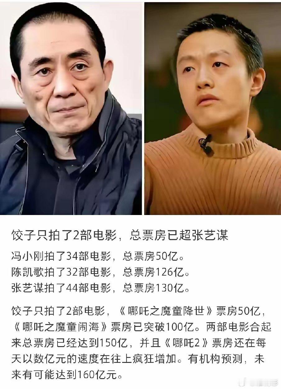 哪吒2破100亿 饺子只拍两部电影，总票房就超过张艺谋。这次《哪吒》爆火，娱乐圈