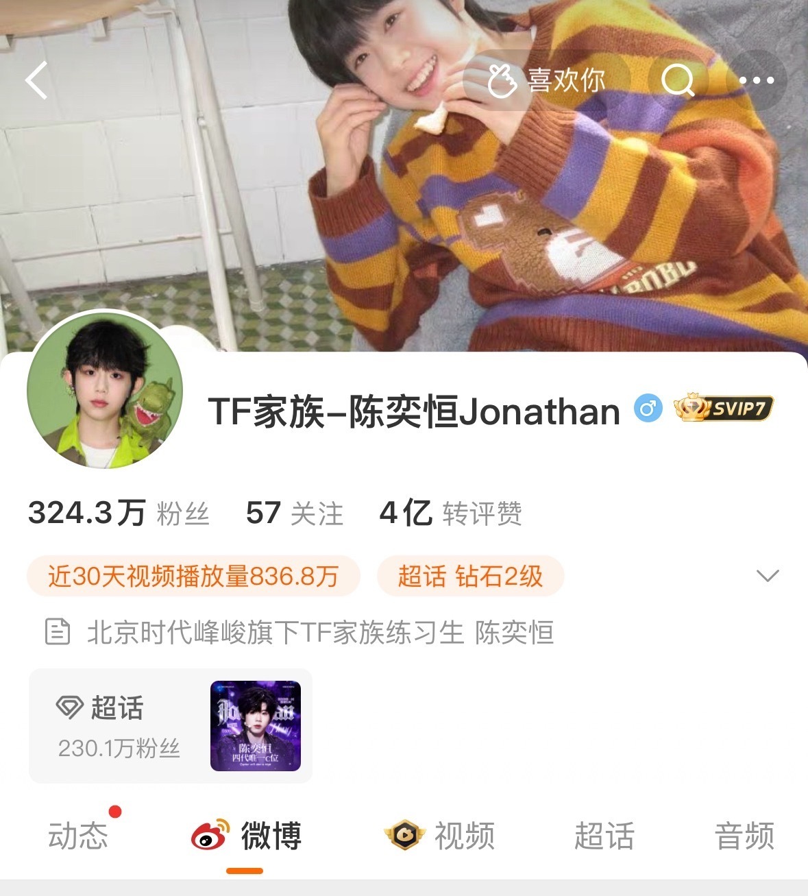 陈奕恒个人博转赞评破4亿了 ​​​