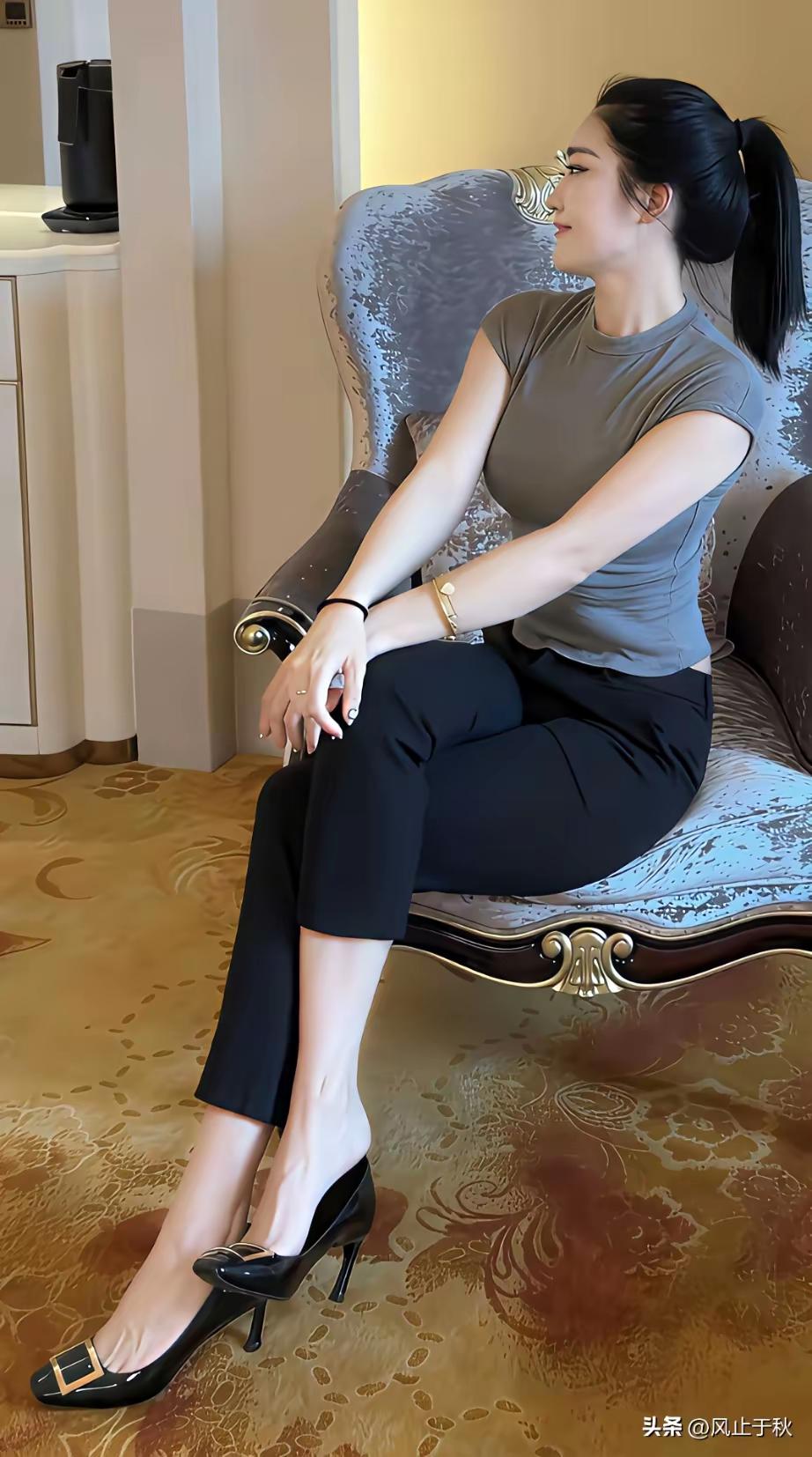 这位女士正在沙发上休息。