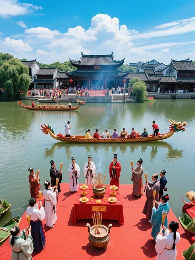 寄調《少年游》  · 端午祭江

榴花照水映荷塘。角黍紀端陽。祭酒江濱，碧波淌漾