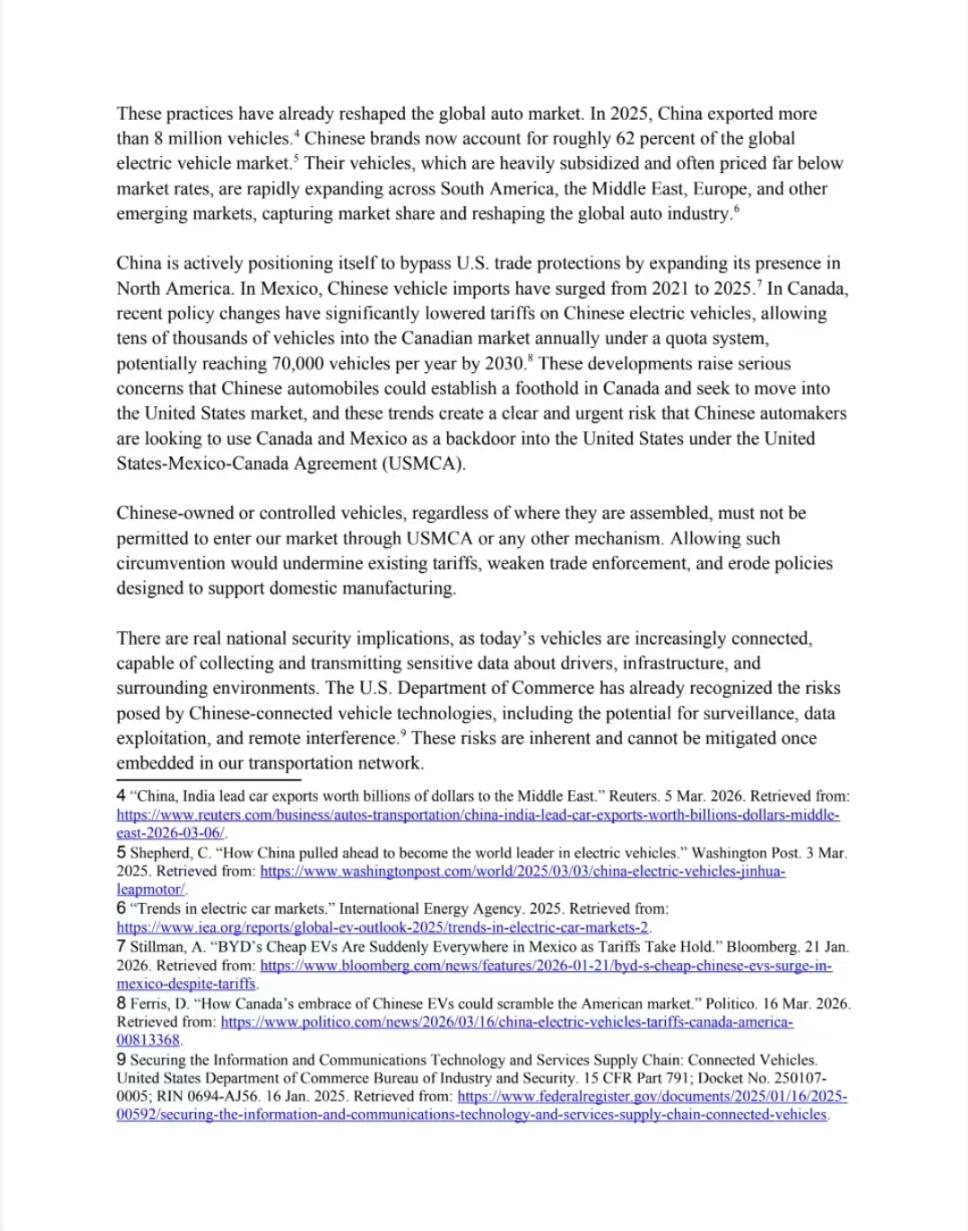 收到情报，一份74个美国议员亲笔署名写给墨西哥总统的联名信，要求墨西哥限制中国汽